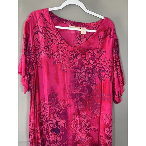 La Cera Midi House Dress 2X Floral Rayon Button Detail Side Slit Artsy Relaxed - Picture 2 of 12